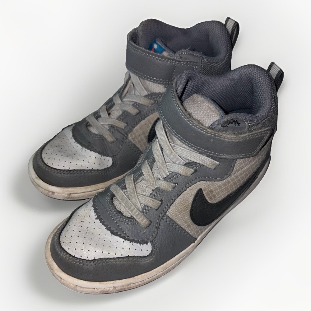 Nike Boys Court Borough Mid 870026-009 Gray White Lace-Up Sneaker Shoes Size 13C